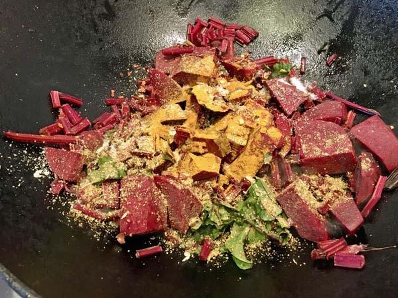 Beetroot Greens/Leaves and Stalks Bhaji/Sabji 1, With Coconut Cream - picture