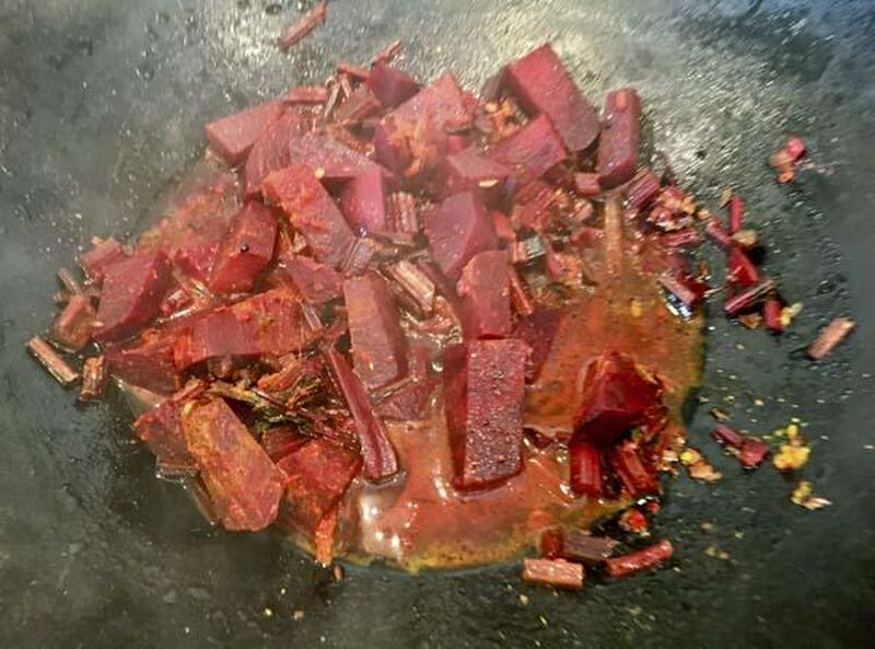 Beetroot Greens/Leaves and Stalks Bhaji/Sabji 1, With Coconut Cream - picture
