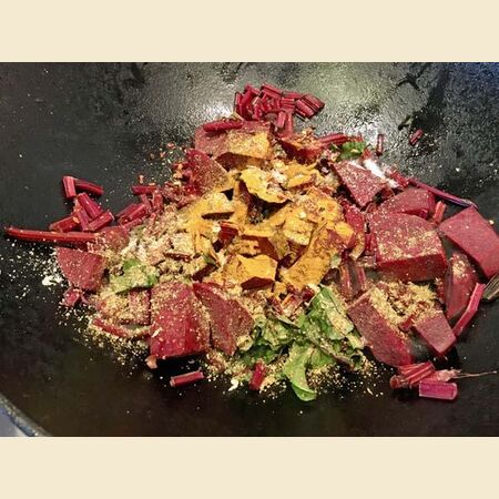 Beetroot Greens/Leaves and Stalks Bhaji/Sabji 1, With Coconut Cream